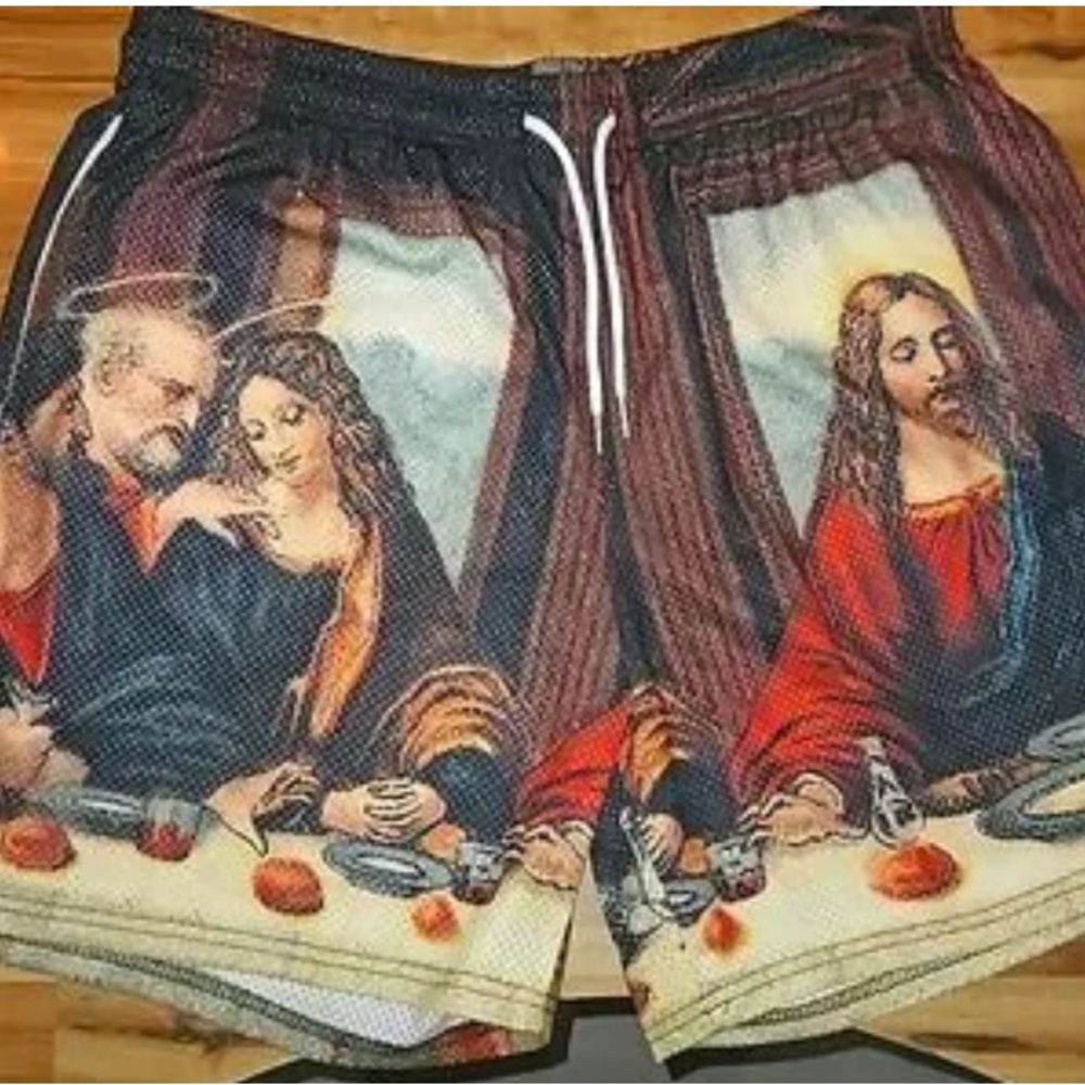 The Last Supper Mens Swim Trunks Large Mesh Breathable Shorts Drawstring NWOT